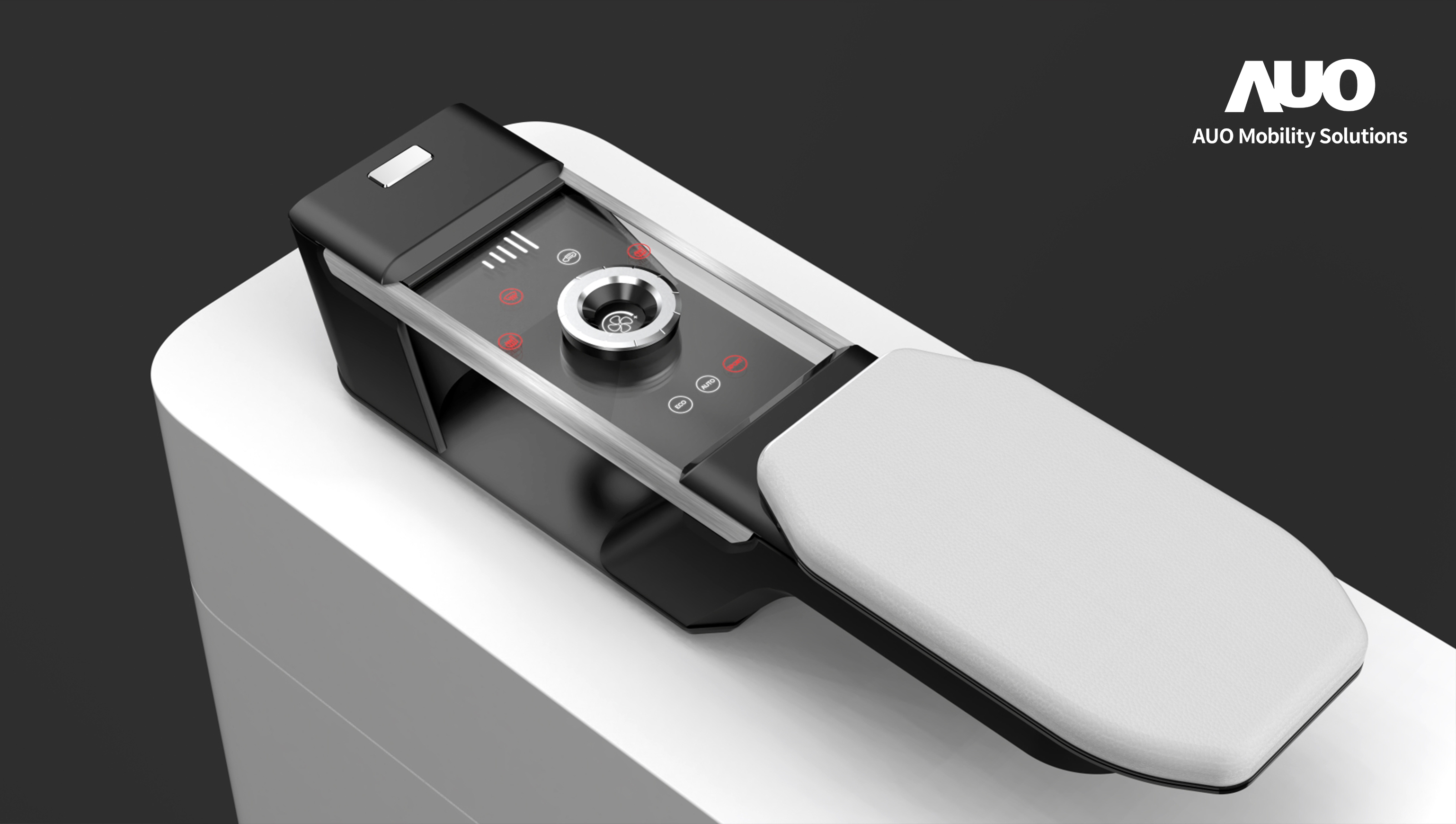 AUO Mobility Solutions unveils the new INVISY Series, with the CrystalSense Console featuring a minimalist design that offers intuitive interactive control with active haptic feedback and force sensing. The dynamic user interface appears only when needed, creating an ultimate interactive experience for the cockpit of the future.