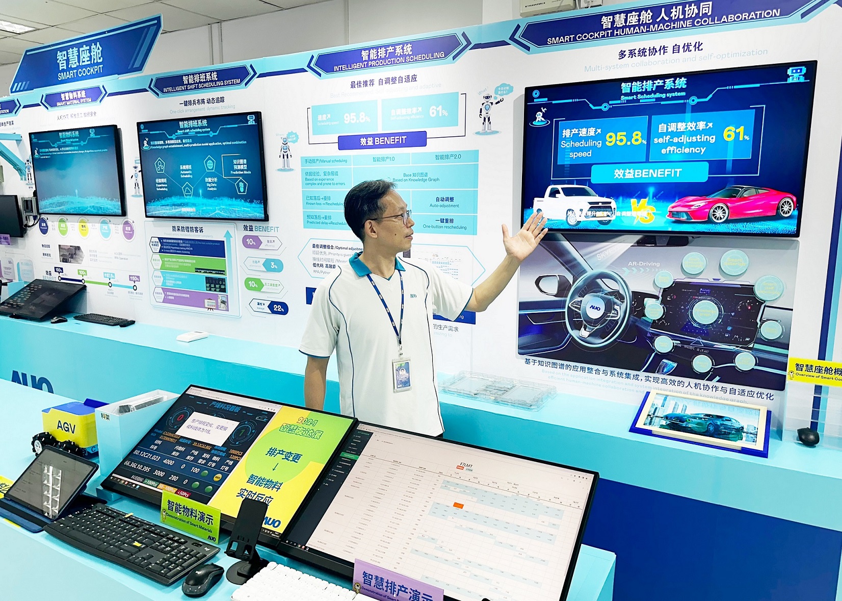 友達廈門將5G+ABC技術串聯生產管理全流程，打通研發、採購、生管、製程、設備、品質等產品全生命週期製造流程，完成數位化設計、智慧供應鏈、智慧座艙、全流程設備管理、資料驅動優化、智慧線上檢測、智慧品管等自我調整生產模式升級