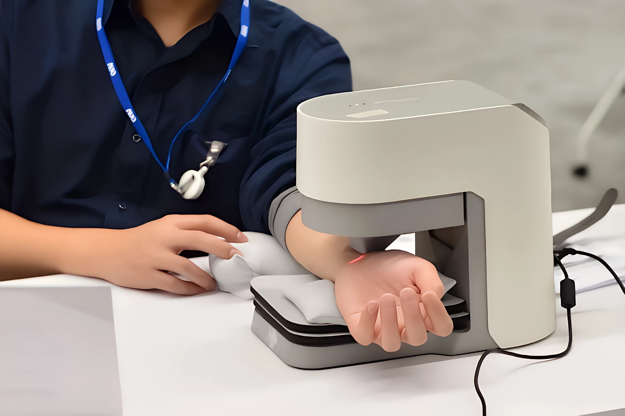 友達耘康中醫數位化檢測解決方案之脈象檢測系統採用高靈敏多點式壓力感測器，可真實還原「寸、關、尺」三部脈象量測結果